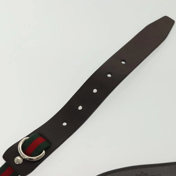 GUCCI Web Sherry Line Belt Leather 40.2"" Black Red Green Auth sw1390 - Picture 7 of 10